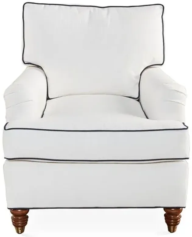 Kate Club Chair - White/Navy Crypton - Miles Talbott - Hancrafted in the USA