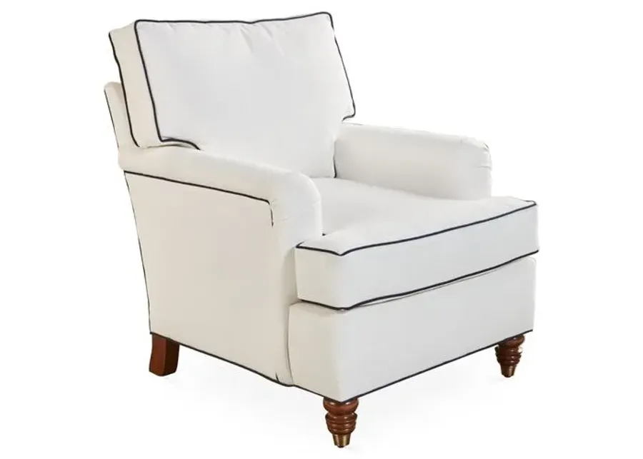 Kate Club Chair - White/Navy Crypton - Miles Talbott - Hancrafted in the USA