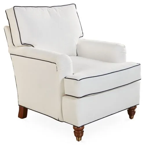 Kate Club Chair - White/Navy Crypton - Miles Talbott - Hancrafted in the USA