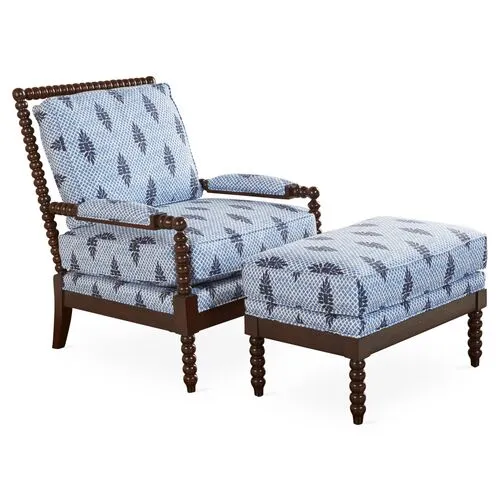 Bankwood Spindle Chair & Ottoman - Blue - Miles Talbott - Handcrafted