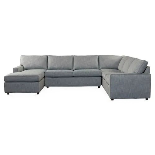 Toulouse Sectional - Blue Herringbone - Gray