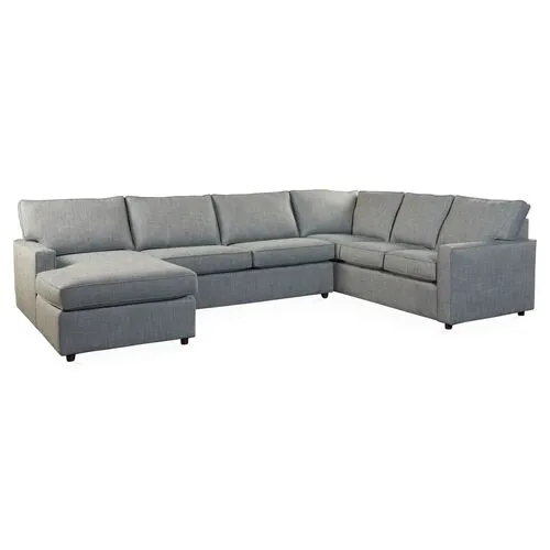 Toulouse Sectional - Blue Herringbone - Gray