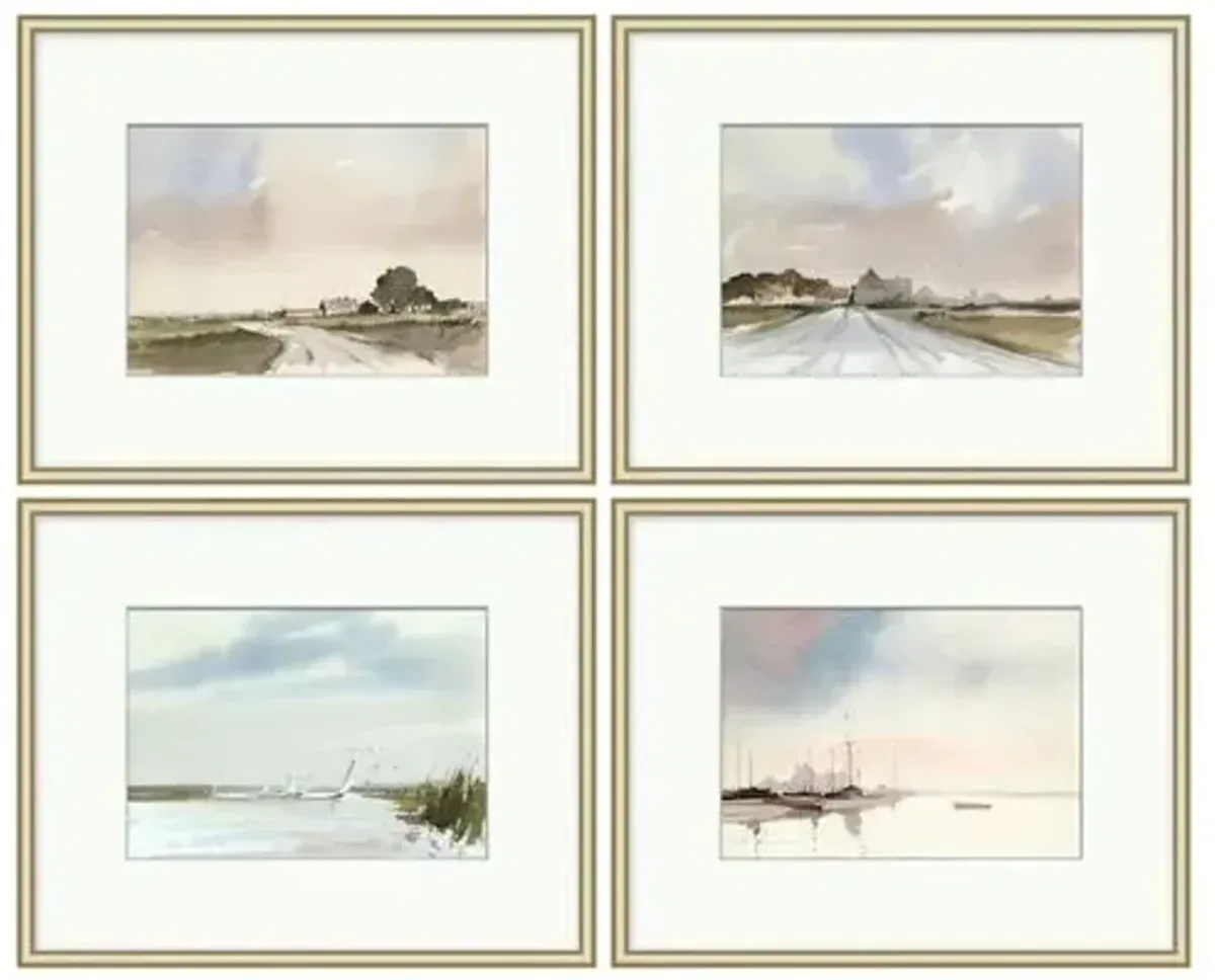 Countryside Home and Sailboat Scene - Beige
