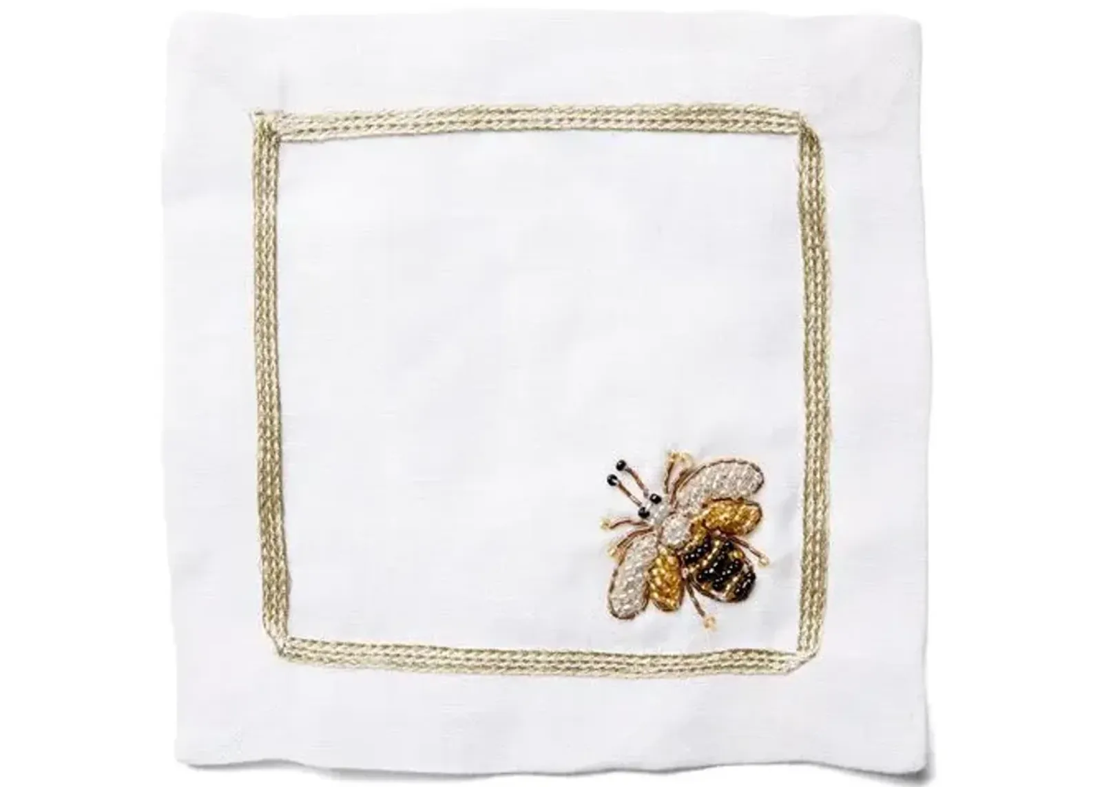 Set of 4 Beaded Bee Cocktail Napkins - Joanna Buchanan - Gold