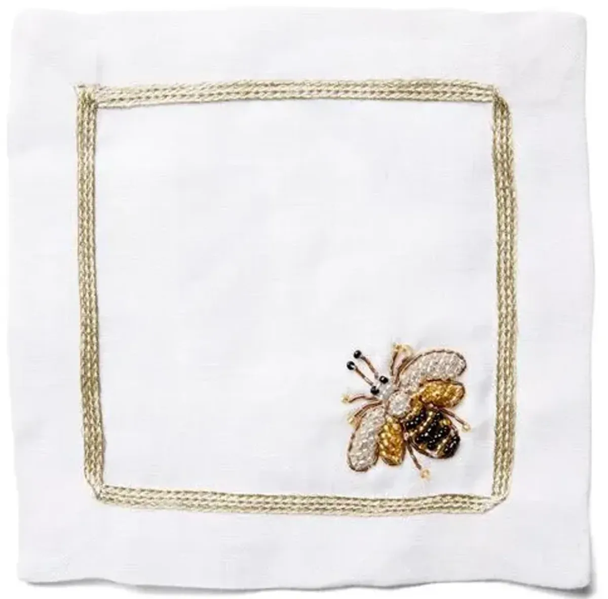 Set of 4 Beaded Bee Cocktail Napkins - Joanna Buchanan - Gold