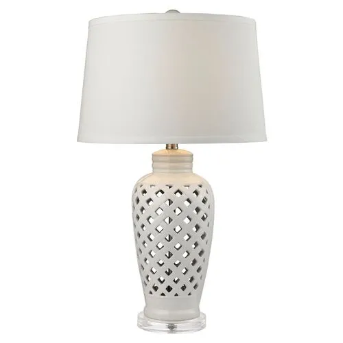 Openwork Ceramic Table Lamp - White