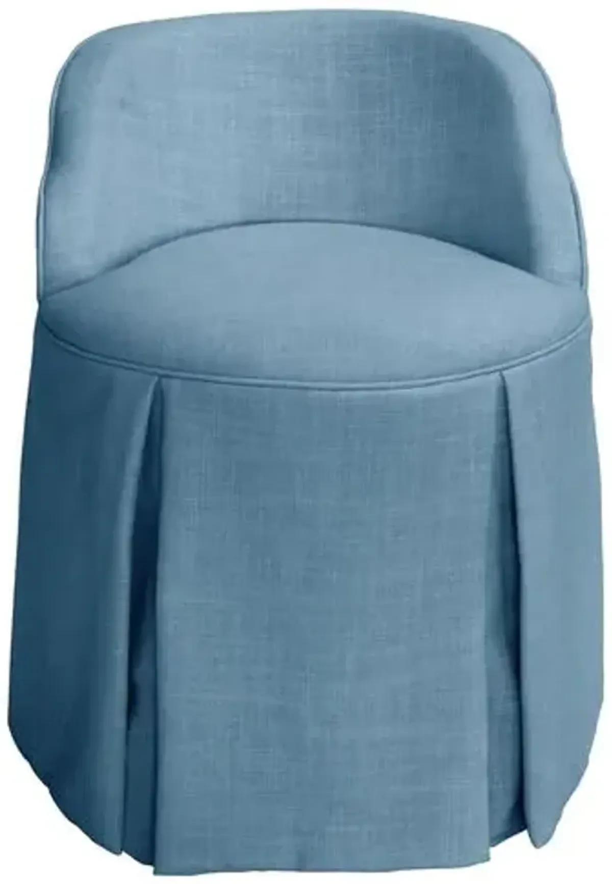 Addie Vanity Stool - Linen - Handcrafed in The USA - Blue, Sturdy, Contoured Back - Versatile, Comfortable, Functional