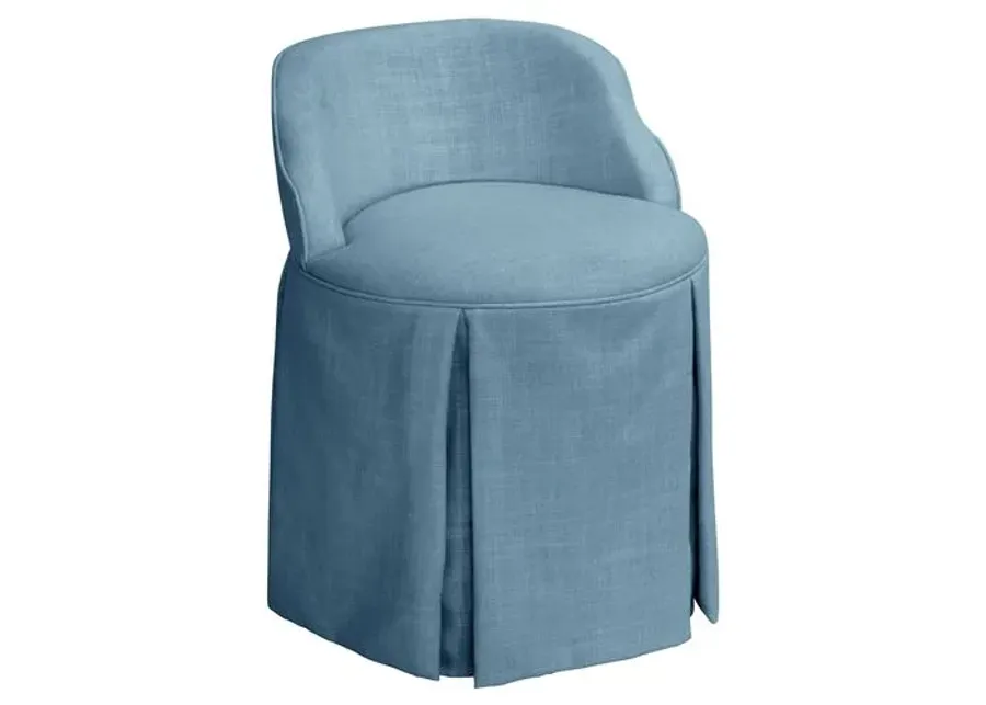 Addie Vanity Stool - Linen - Handcrafed in The USA - Blue, Sturdy, Contoured Back - Versatile, Comfortable, Functional