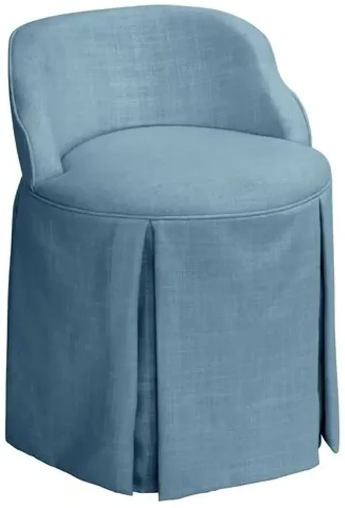 Addie Vanity Stool - Linen - Handcrafed in The USA - Blue, Sturdy, Contoured Back - Versatile, Comfortable, Functional