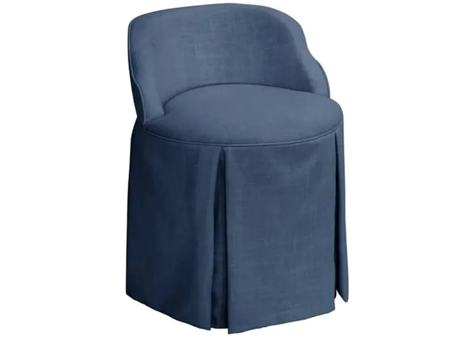 Addie Vanity Stool - Linen - Handcrafed in The USA - Blue, Sturdy, Contoured Back - Versatile, Comfortable, Functional