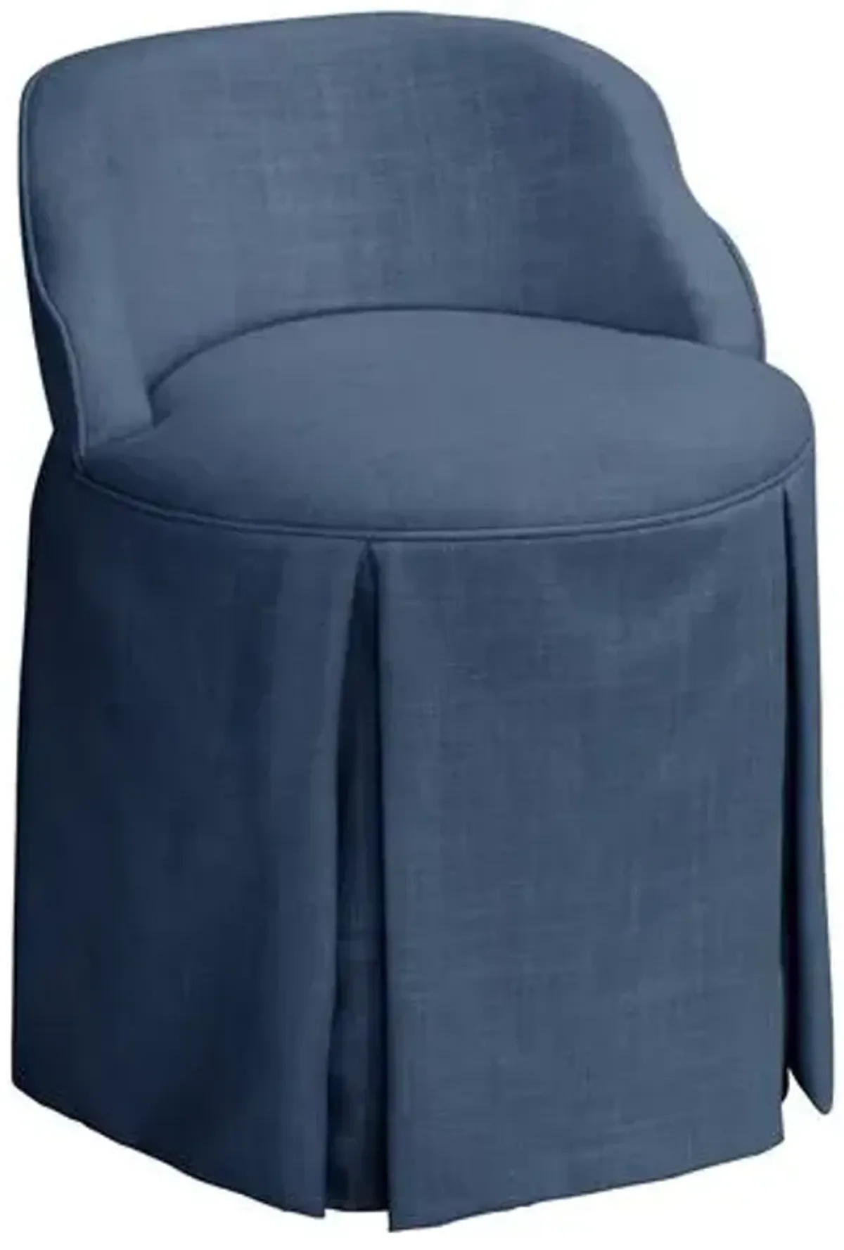 Addie Vanity Stool - Linen - Handcrafed in The USA - Blue, Sturdy, Contoured Back - Versatile, Comfortable, Functional