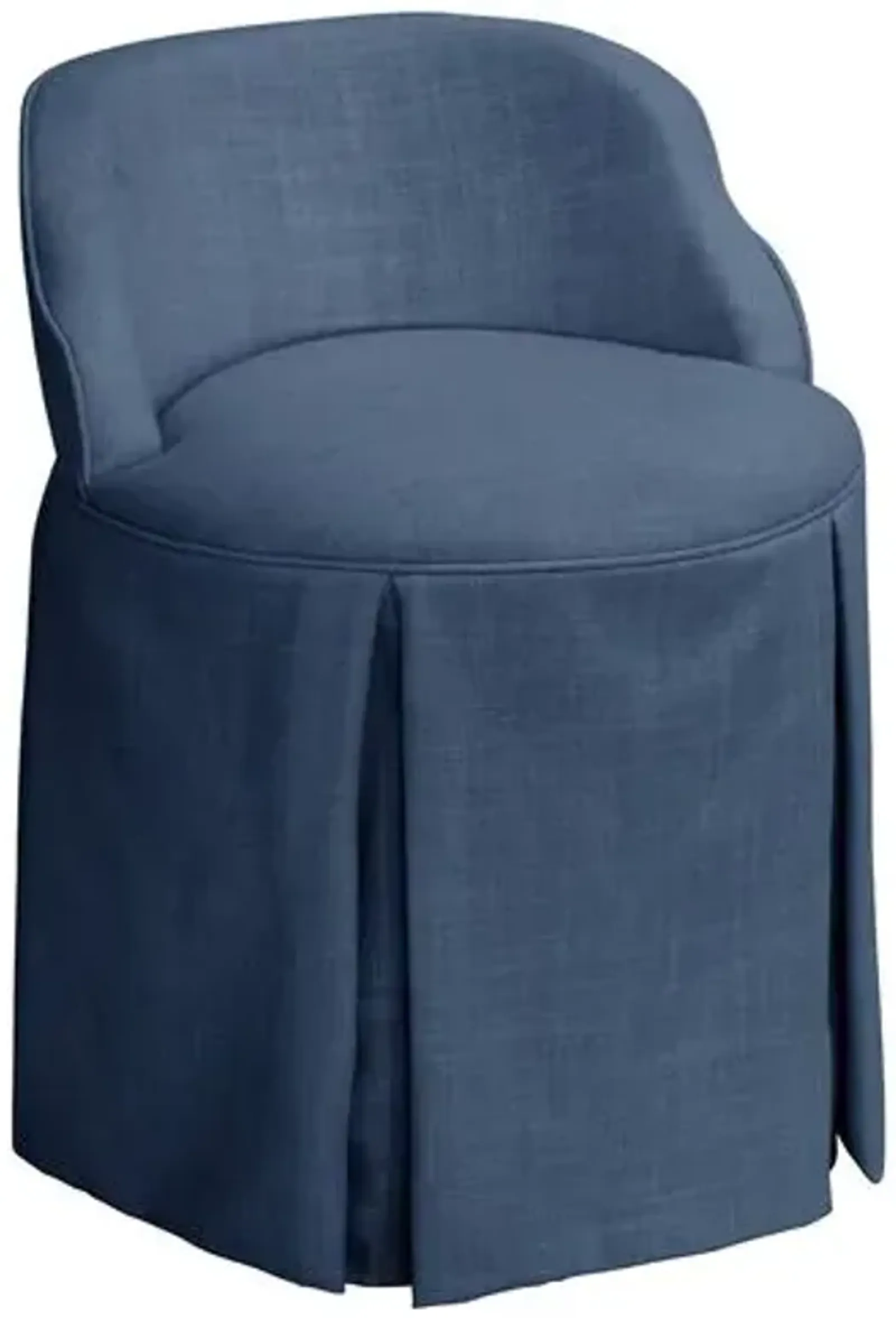 Addie Vanity Stool - Linen - Handcrafed in The USA - Blue, Sturdy, Contoured Back - Versatile, Comfortable, Functional