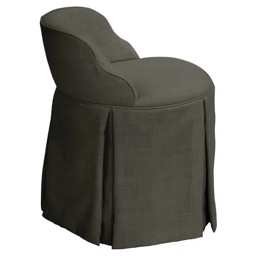 Addie Vanity Stool - Linen - Handcrafed in The USA - Gray, Sturdy, Contoured Back - Versatile, Comfortable, Functional