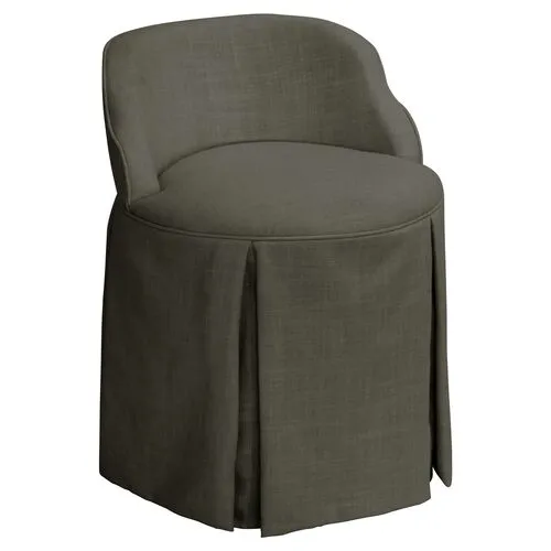 Addie Vanity Stool - Linen - Handcrafed in The USA - Gray, Sturdy, Contoured Back - Versatile, Comfortable, Functional