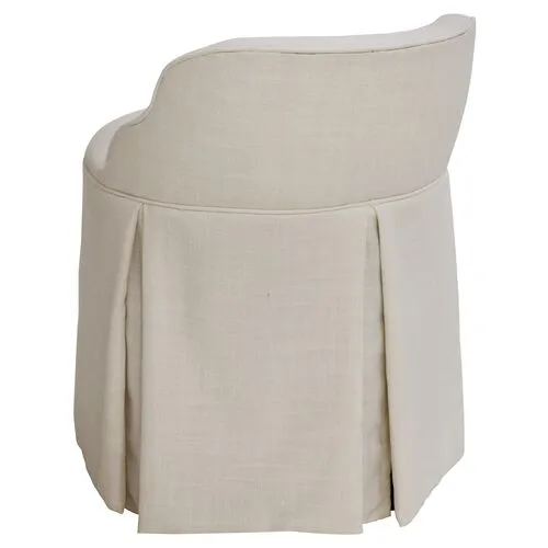 Addie Vanity Stool - Linen - Handcrafed in The USA - Beige, Sturdy, Contoured Back - Versatile, Comfortable, Functional