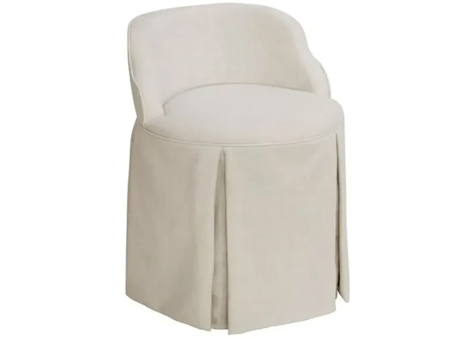 Addie Vanity Stool - Linen - Handcrafed in The USA - Beige, Sturdy, Contoured Back - Versatile, Comfortable, Functional