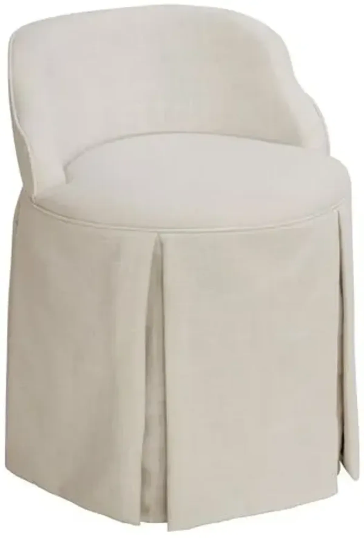 Addie Vanity Stool - Linen - Handcrafed in The USA - Beige, Sturdy, Contoured Back - Versatile, Comfortable, Functional