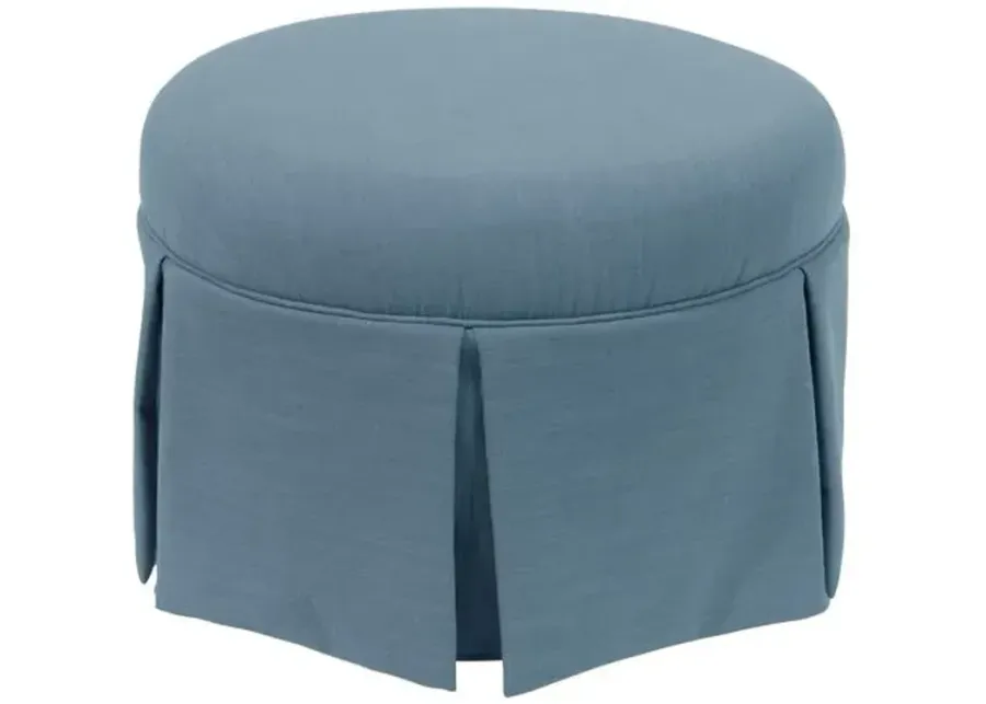 Liza Linen Skirted Ottoman - Handcrafted - Blue