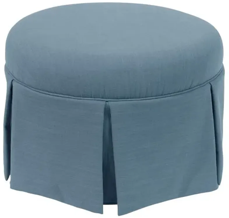 Liza Linen Skirted Ottoman - Handcrafted - Blue