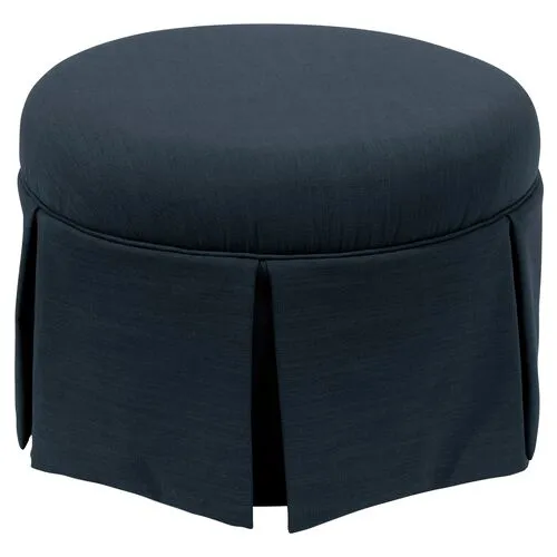 Liza Linen Skirted Ottoman - Handcrafted - Blue