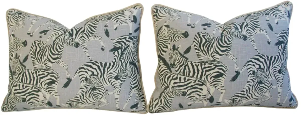 Safari Zebra Linen/Velvet Pillows - Set of 2