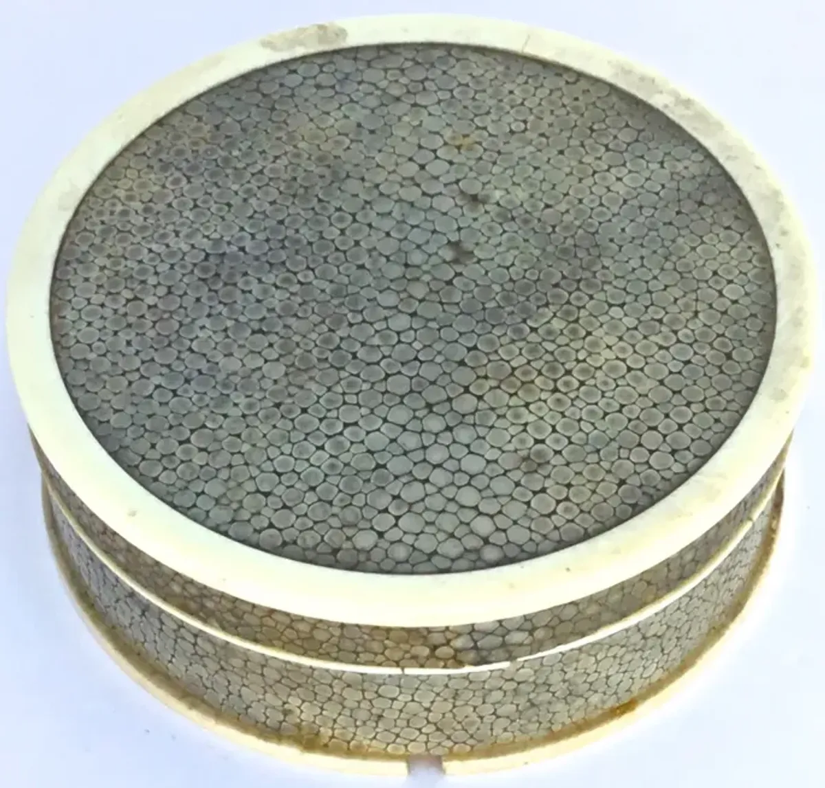 Signed Antique Round Lidded Shagreen Box - Vermilion Designs - Gold