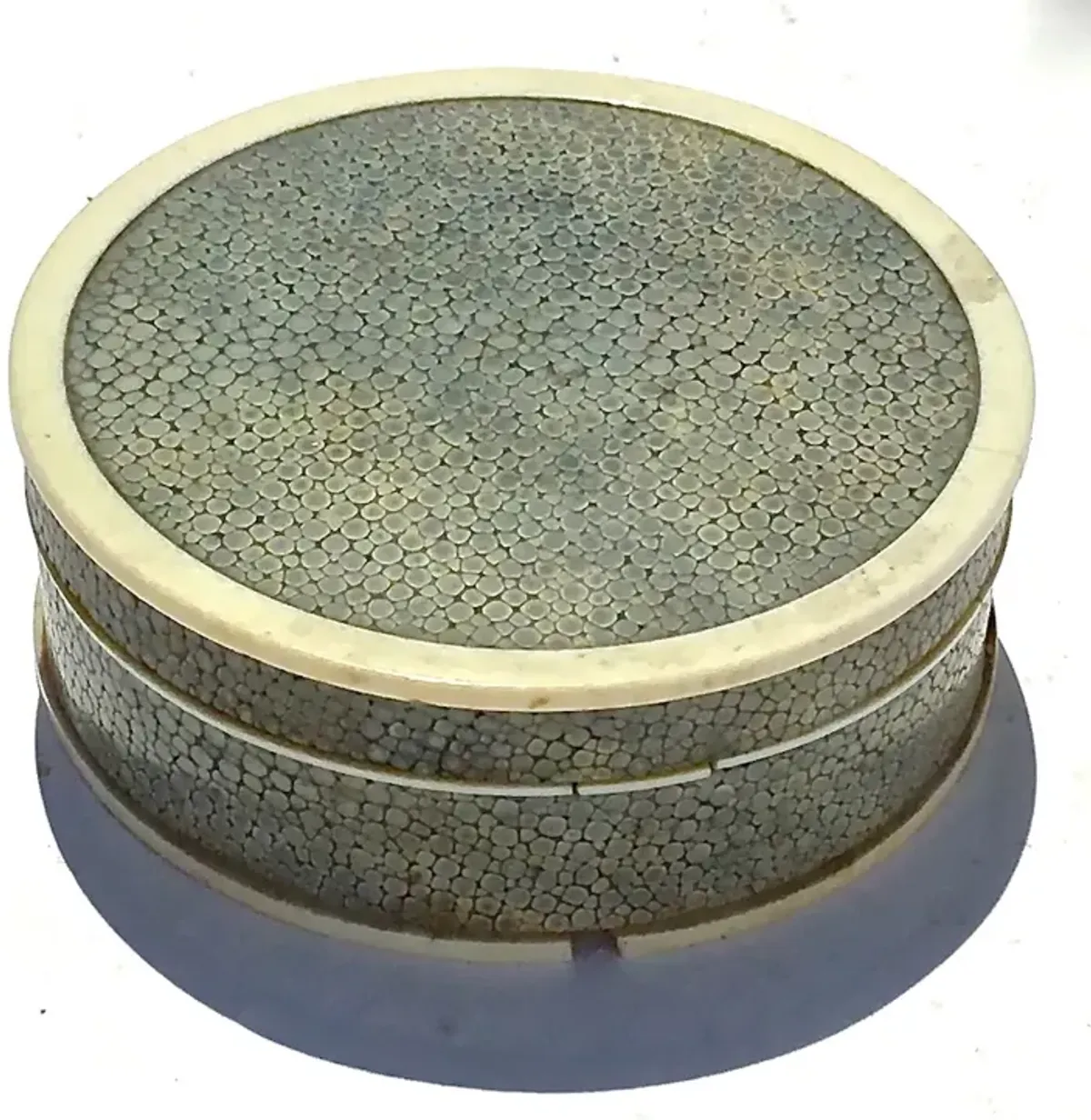 Signed Antique Round Lidded Shagreen Box - Vermilion Designs - Gold