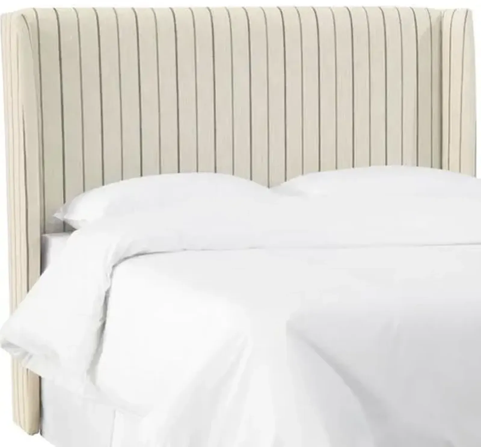 Kelly Wingback Headboard - Neutral Pinstripe - Handcrafted - Beige