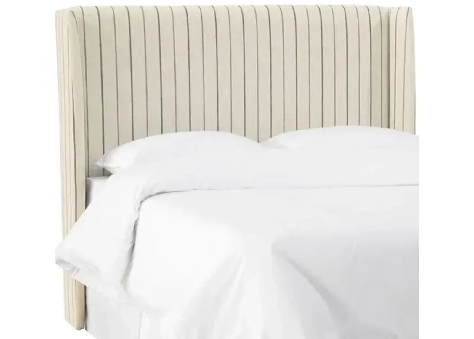 Kelly Wingback Headboard - Neutral Pinstripe - Handcrafted - Beige