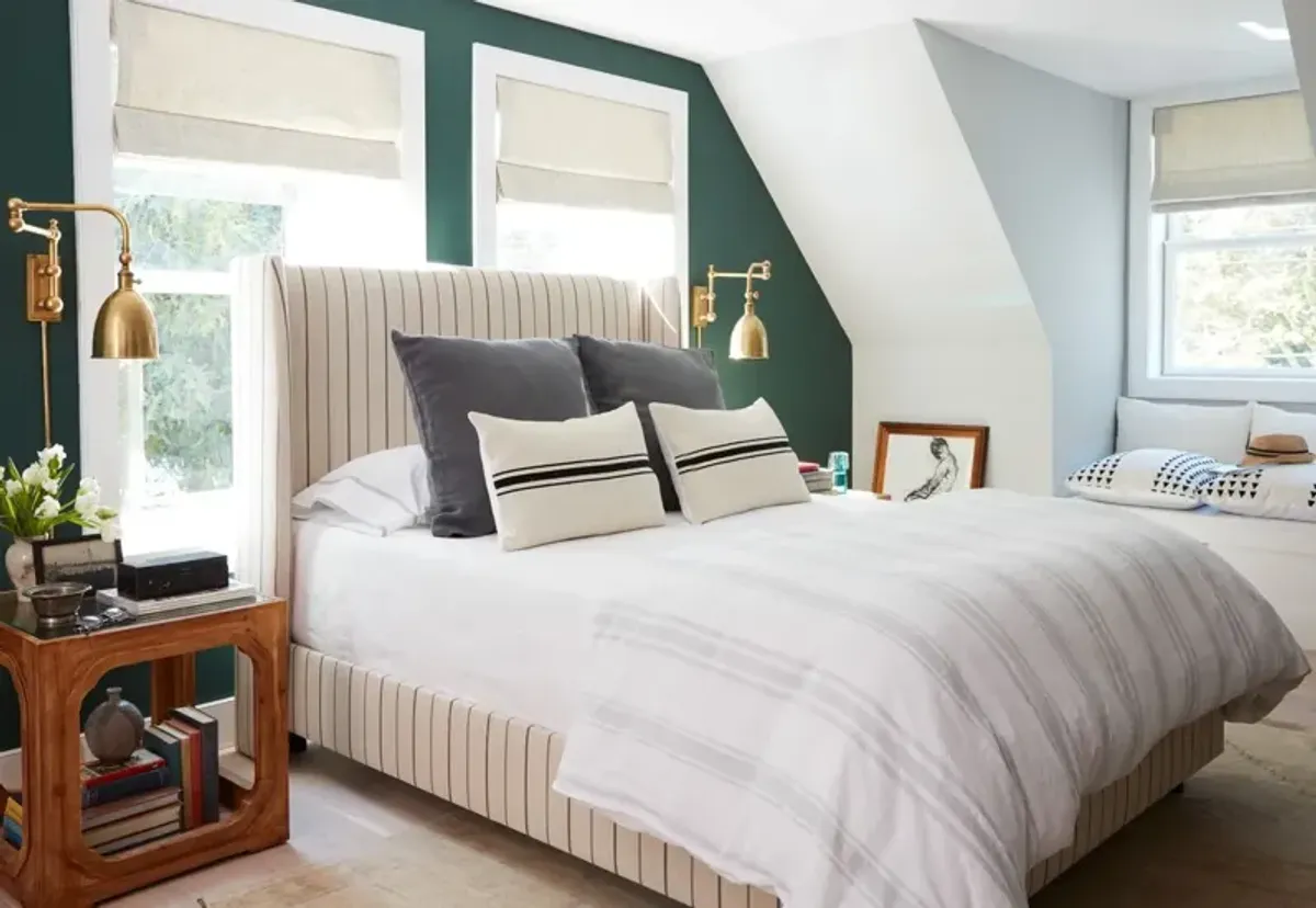 Kelly Wingback Bed, Neutral Pinstripe