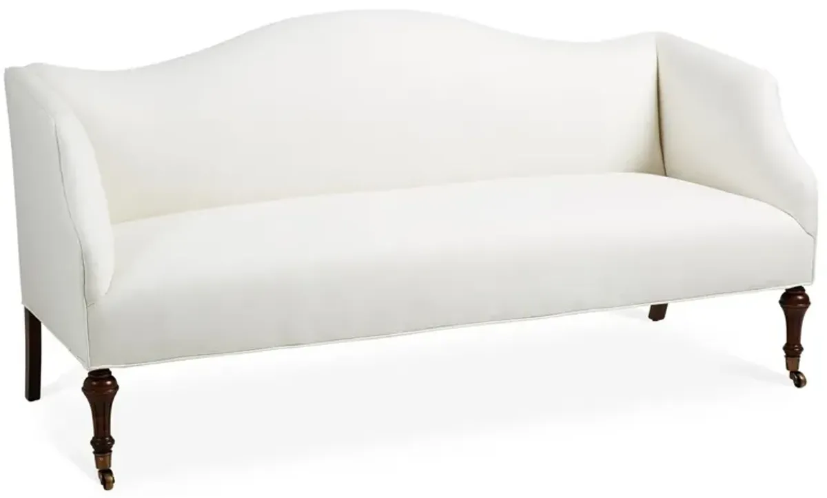Lydia Camelback Settee, White Linen