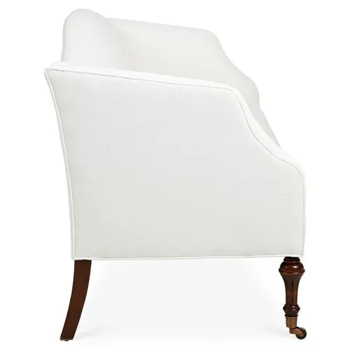 Lydia Camelback Settee - White Linen