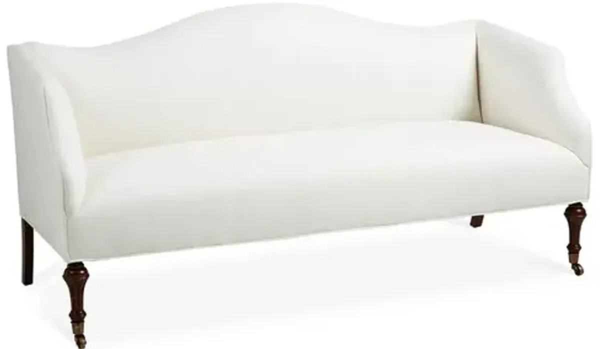 Lydia Camelback Settee - White Linen