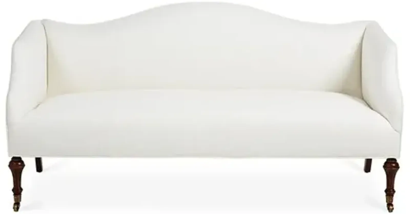 Lydia Camelback Settee - White Linen