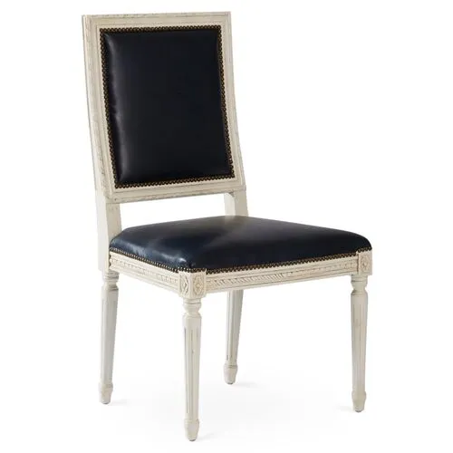 Exeter Side Chair - Navy Leather - Blue