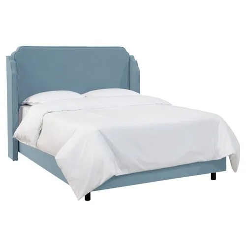 Aurora Wingback Bed - Handcrafted - Blue, Mattress, Box Spring Required