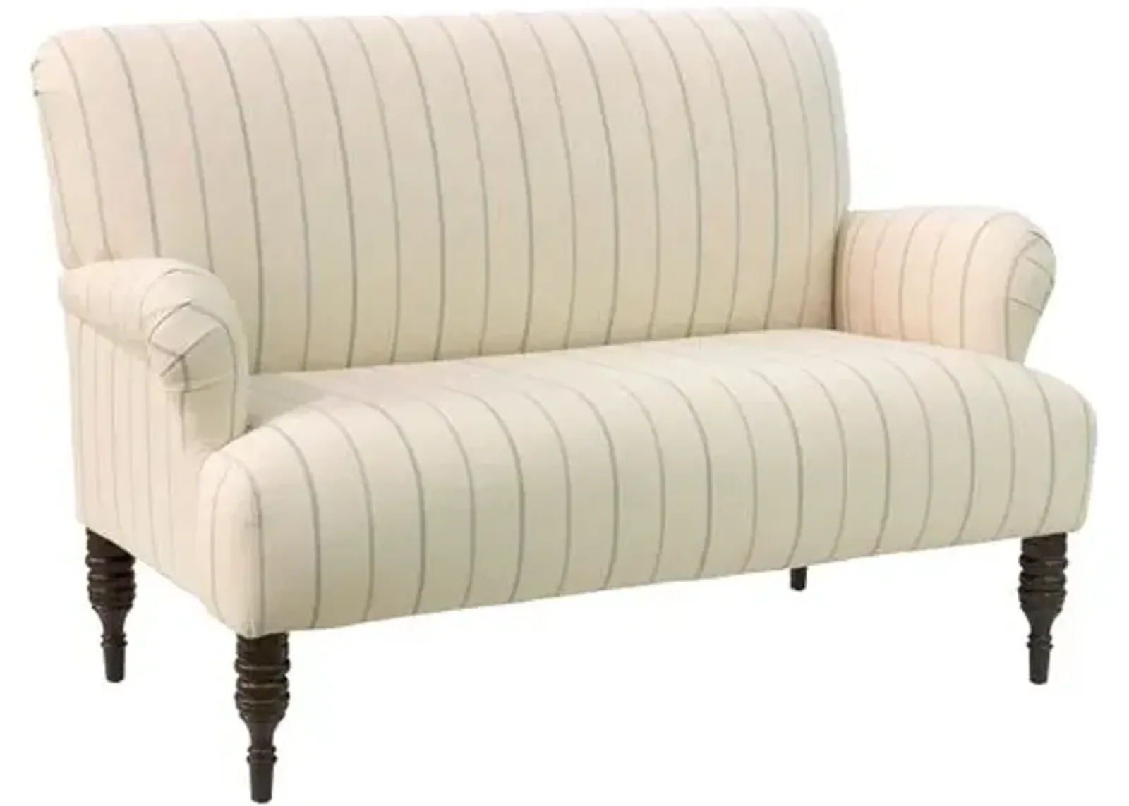 Nicolette Thin Stripe Settee - Cream/Sky - Handcrafted - Beige