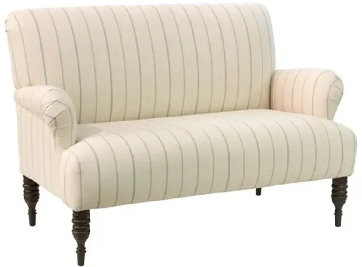 Nicolette Thin Stripe Settee - Cream/Sky - Handcrafted - Beige