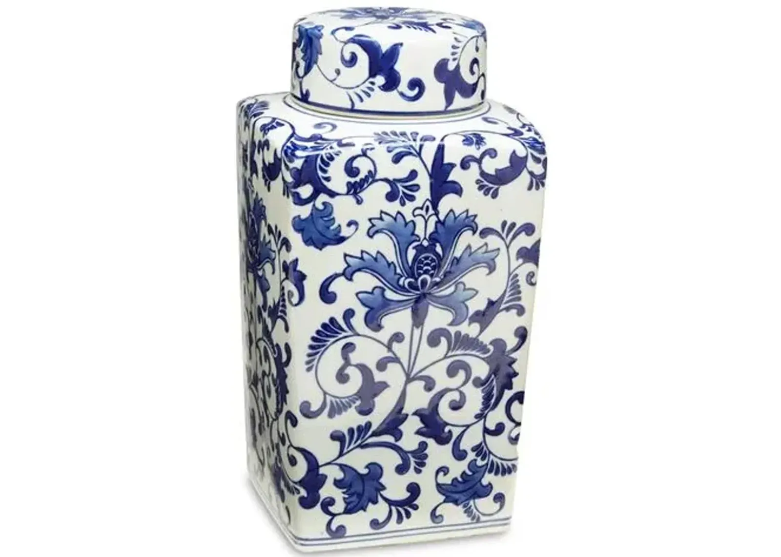 12" Floral Square Lidded Jar - Blue