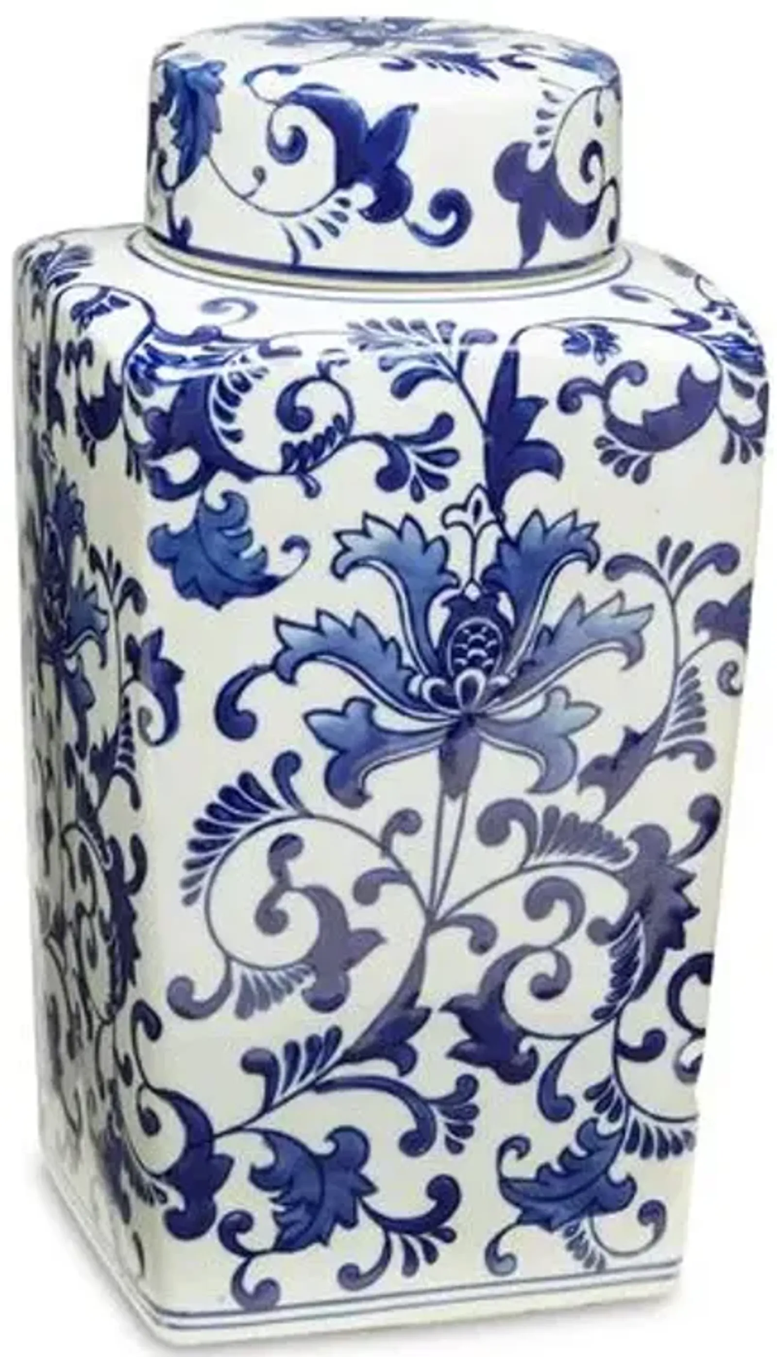 12" Floral Square Lidded Jar - Blue