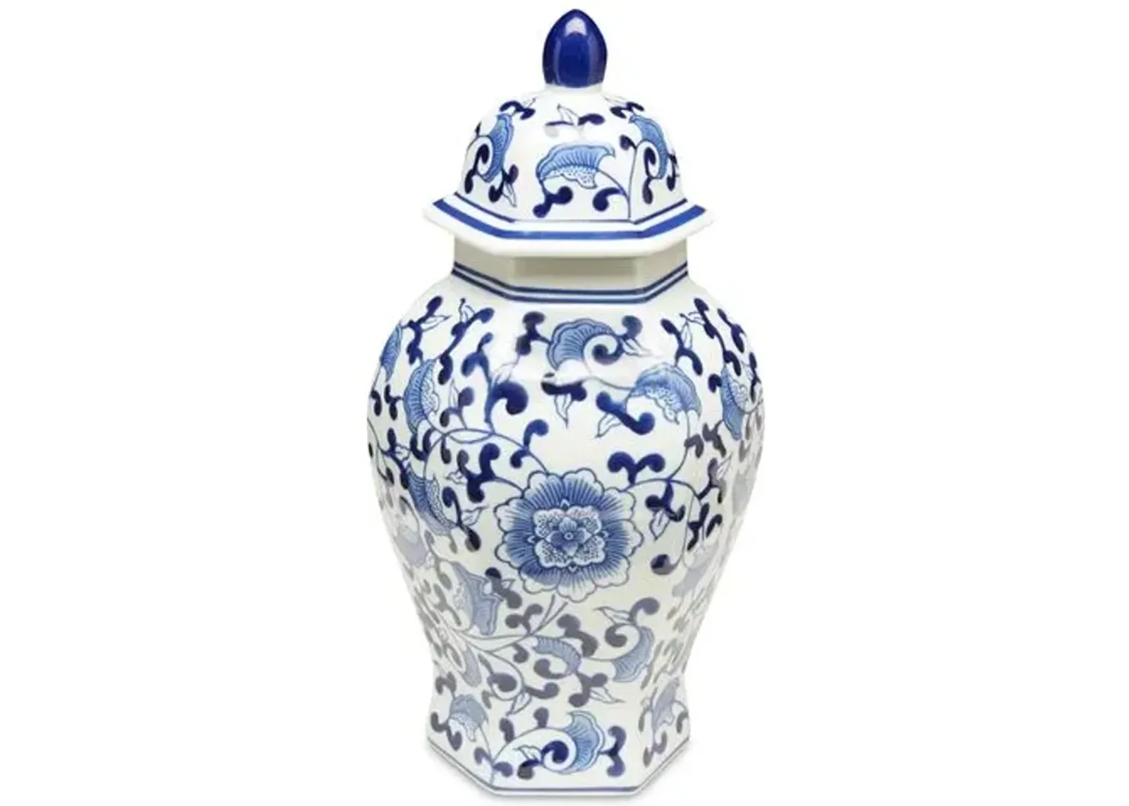 14" Floral Lidded Ginger Jar - Blue