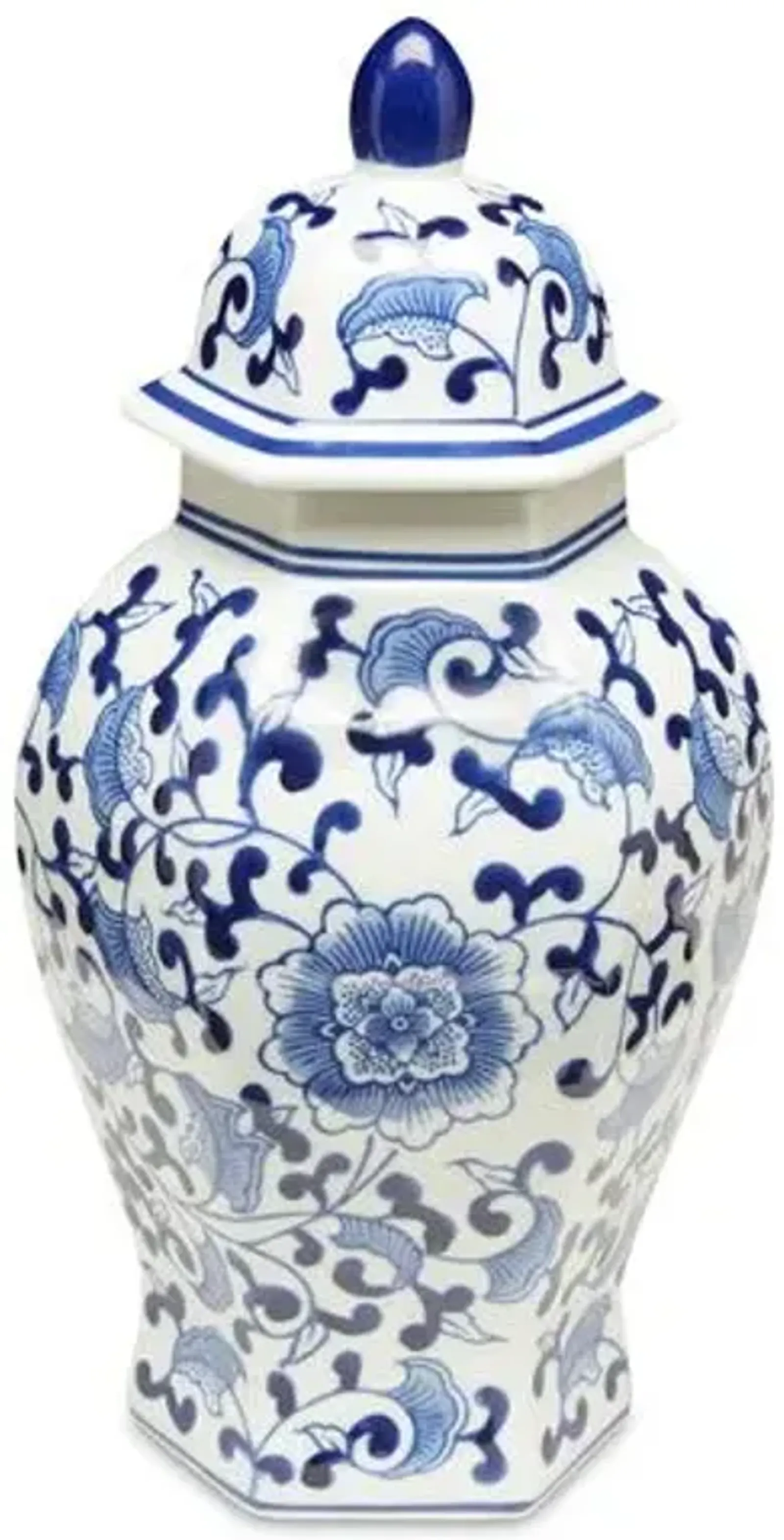 14" Floral Lidded Ginger Jar - Blue