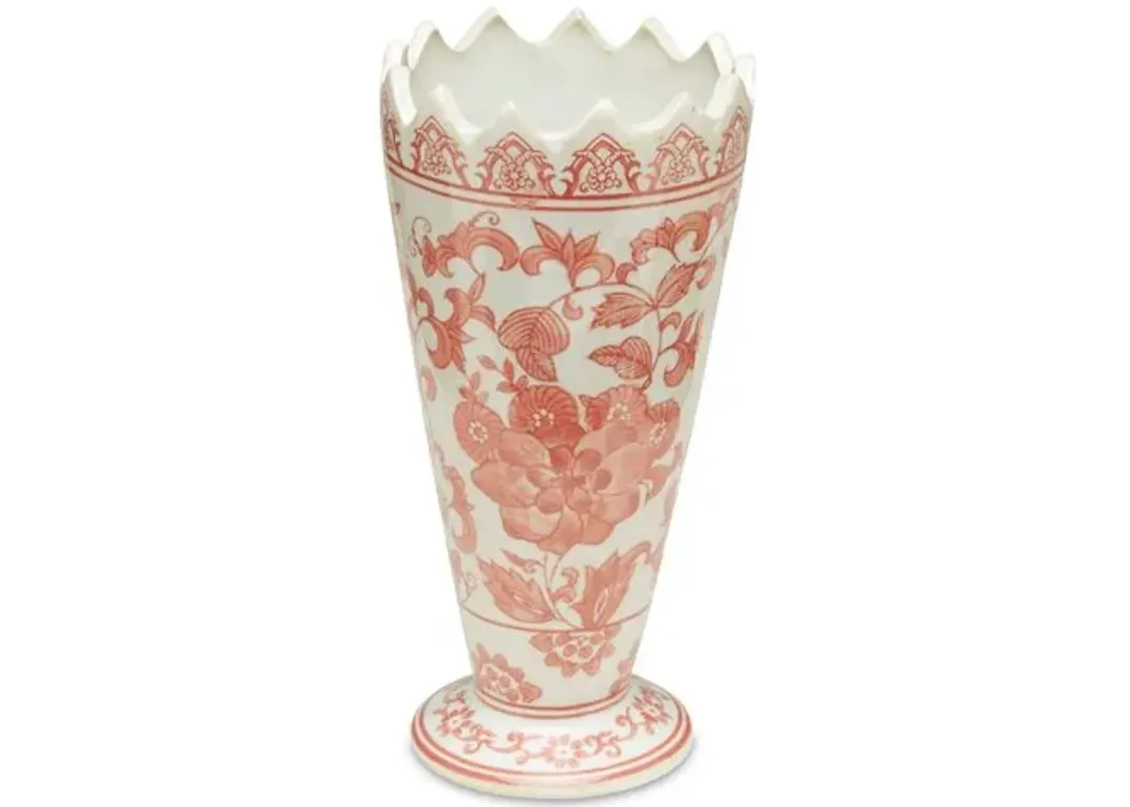 9.5" Chinoiserie Sawtooth Vase - Red