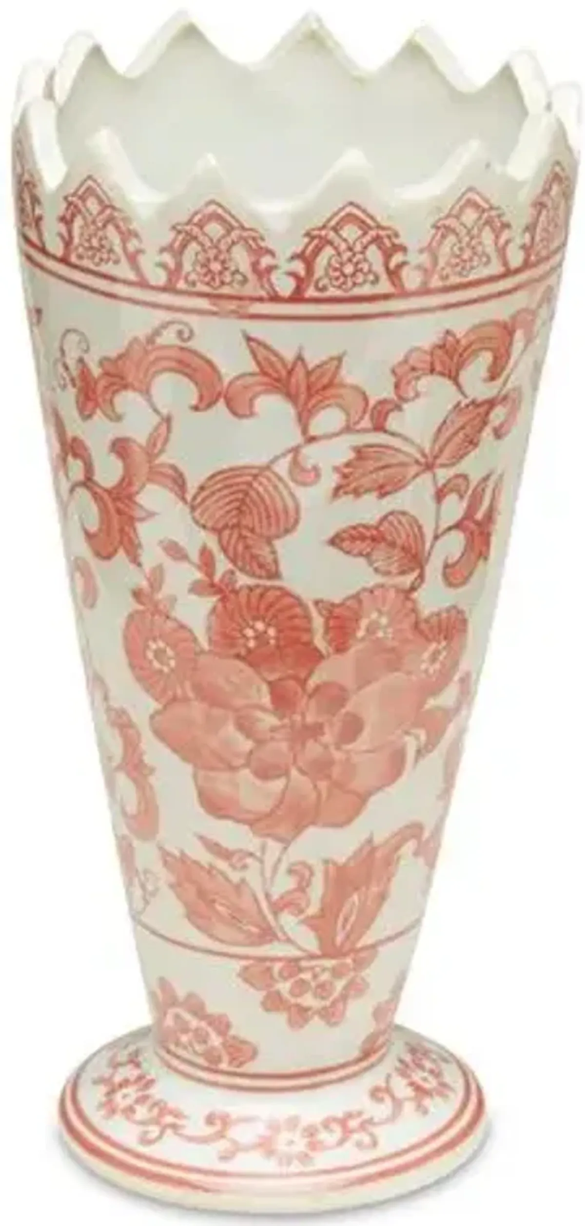 9.5" Chinoiserie Sawtooth Vase - Red