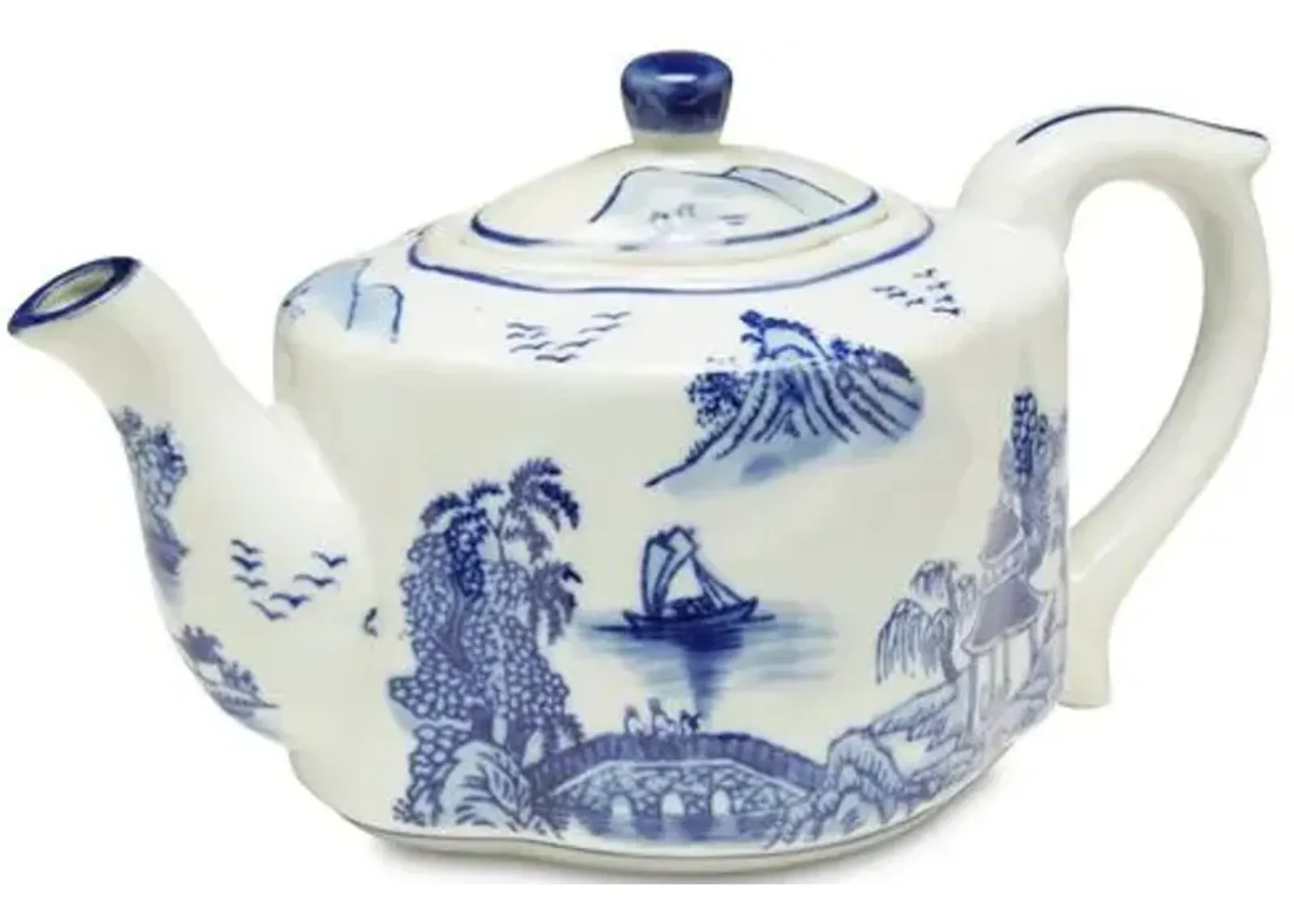 Decorative Chinoiserie Scene Teapot - Blue