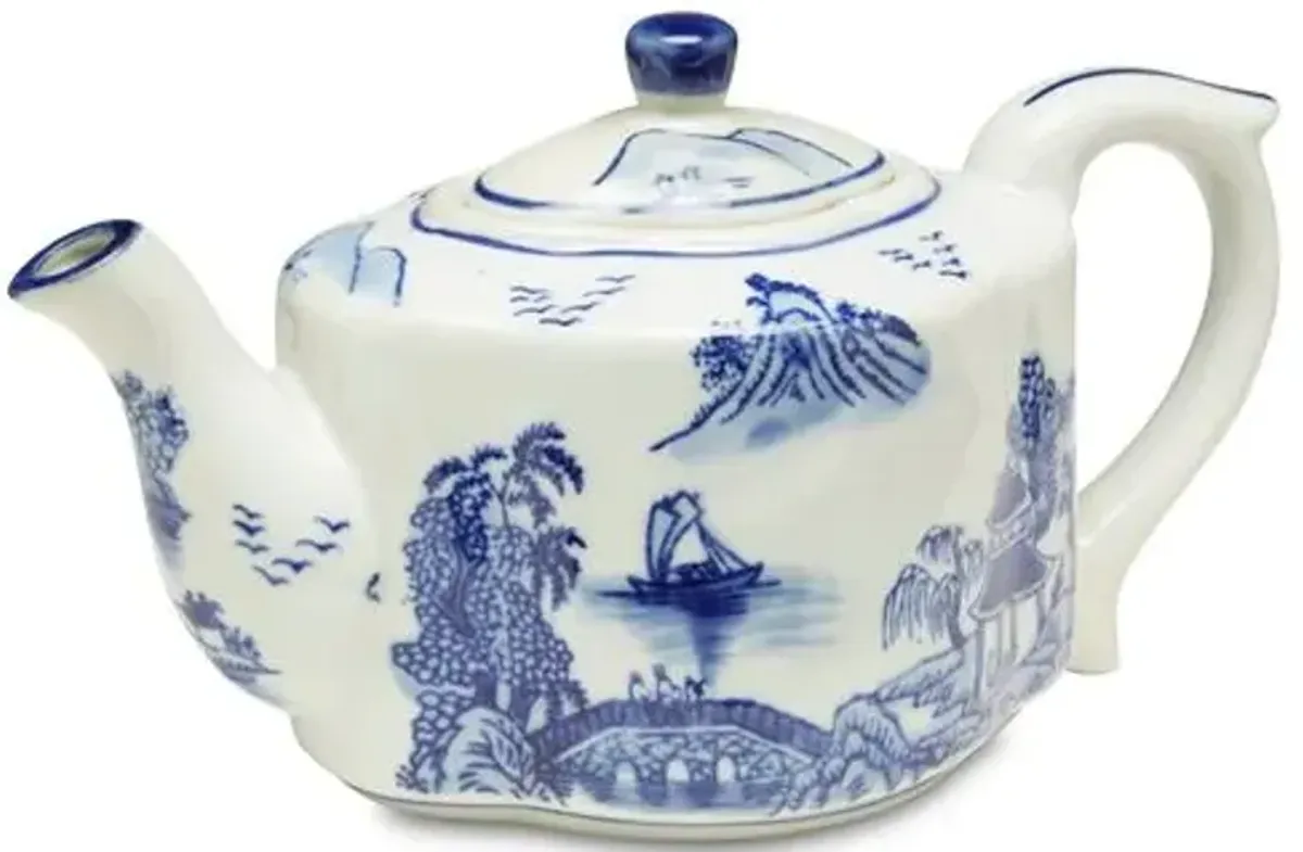 Decorative Chinoiserie Scene Teapot - Blue