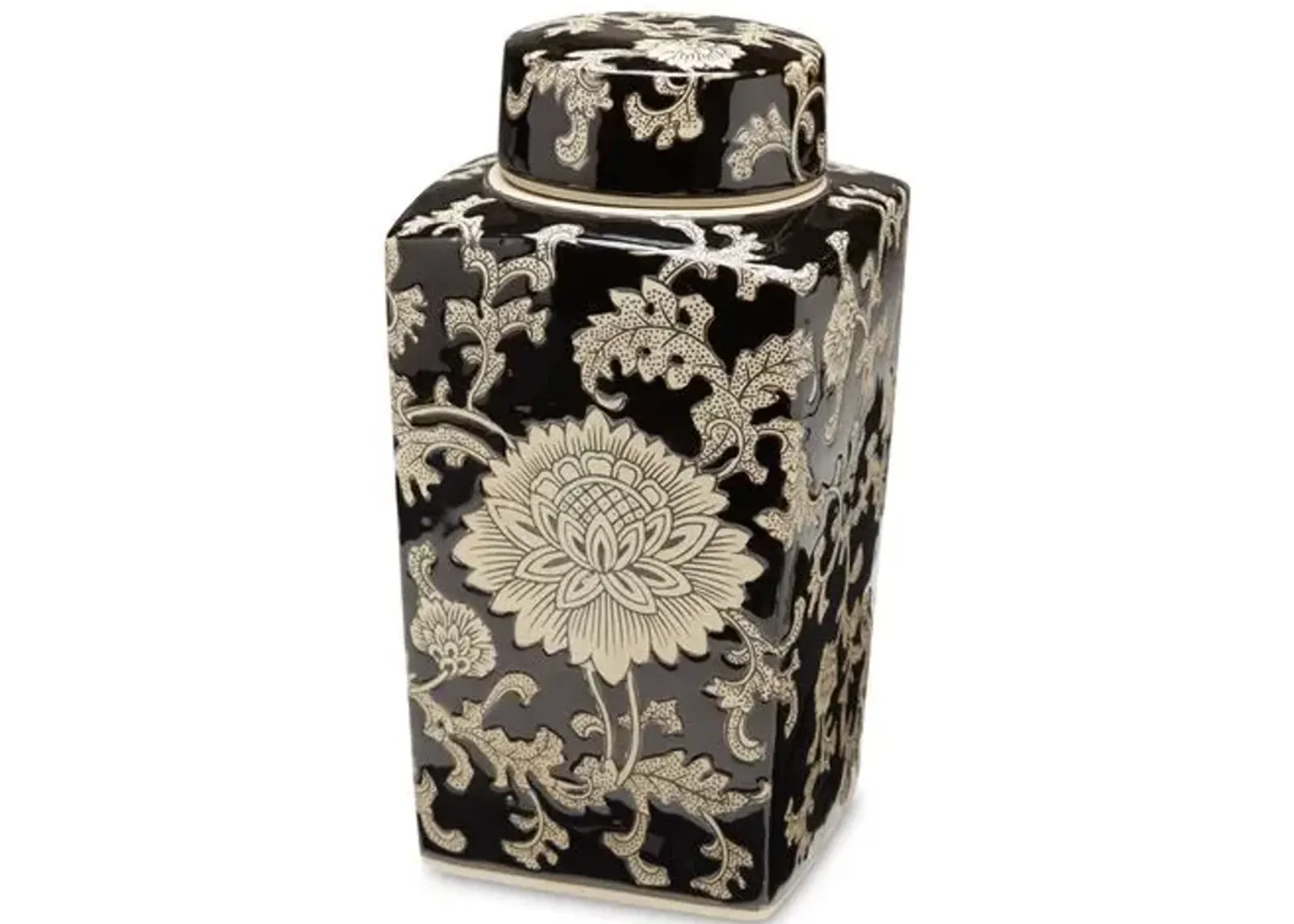 Black & Cream Square Jar w/Lid