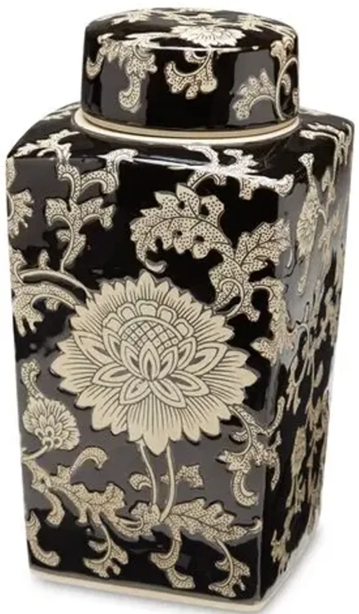 Black & Cream Square Jar w/Lid