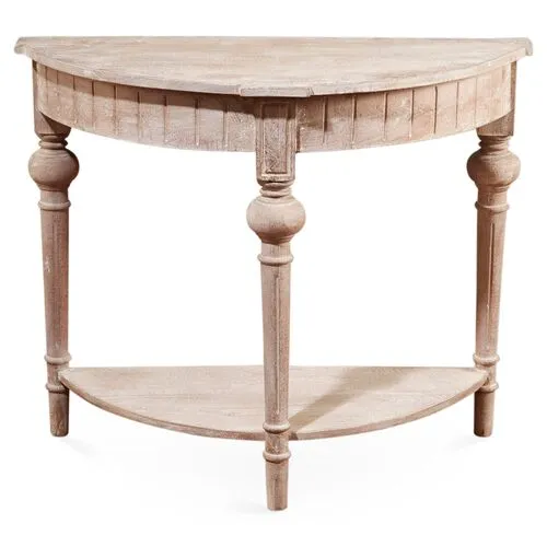 Manchester Demilune Console - Whitewash - Handcrafted - Beige