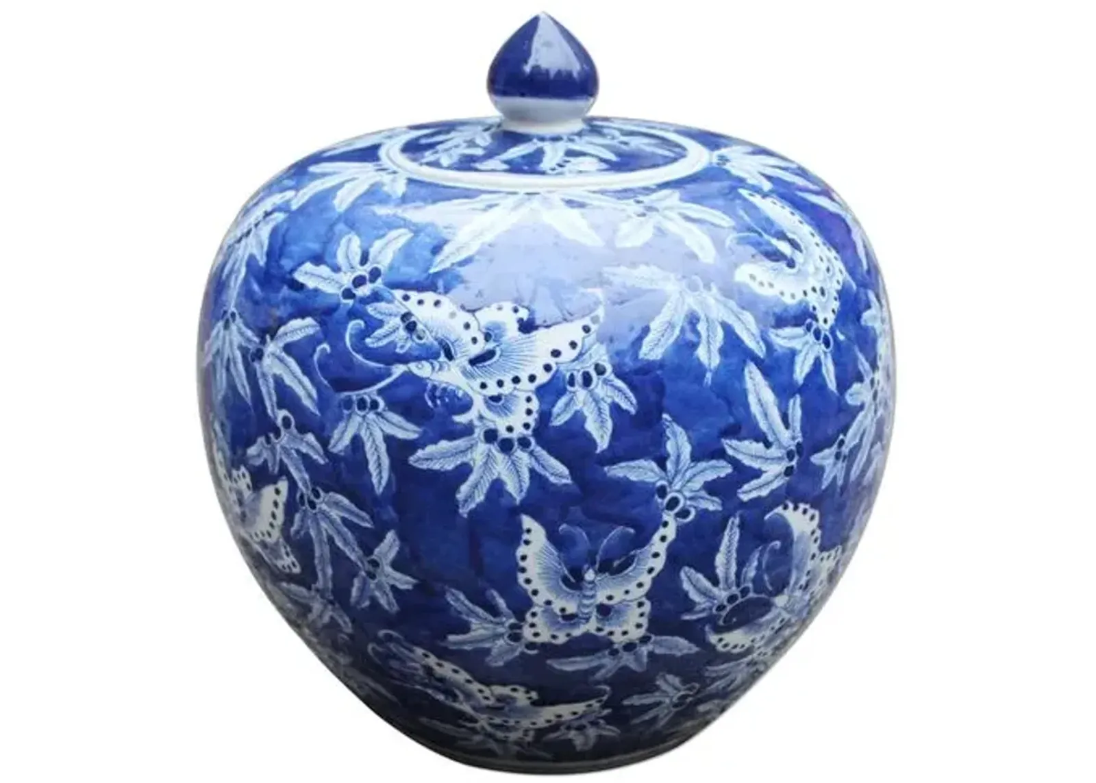 12" Butterfly Melon Jar - Blue/White